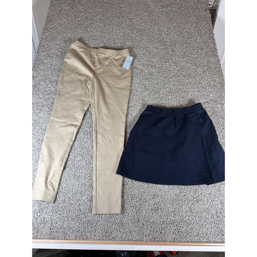Lot Of‎ 2 Cat & Jack Uniform Skirt And Pants Blue Beige Sz XXL 16-18 Stretch NWT
